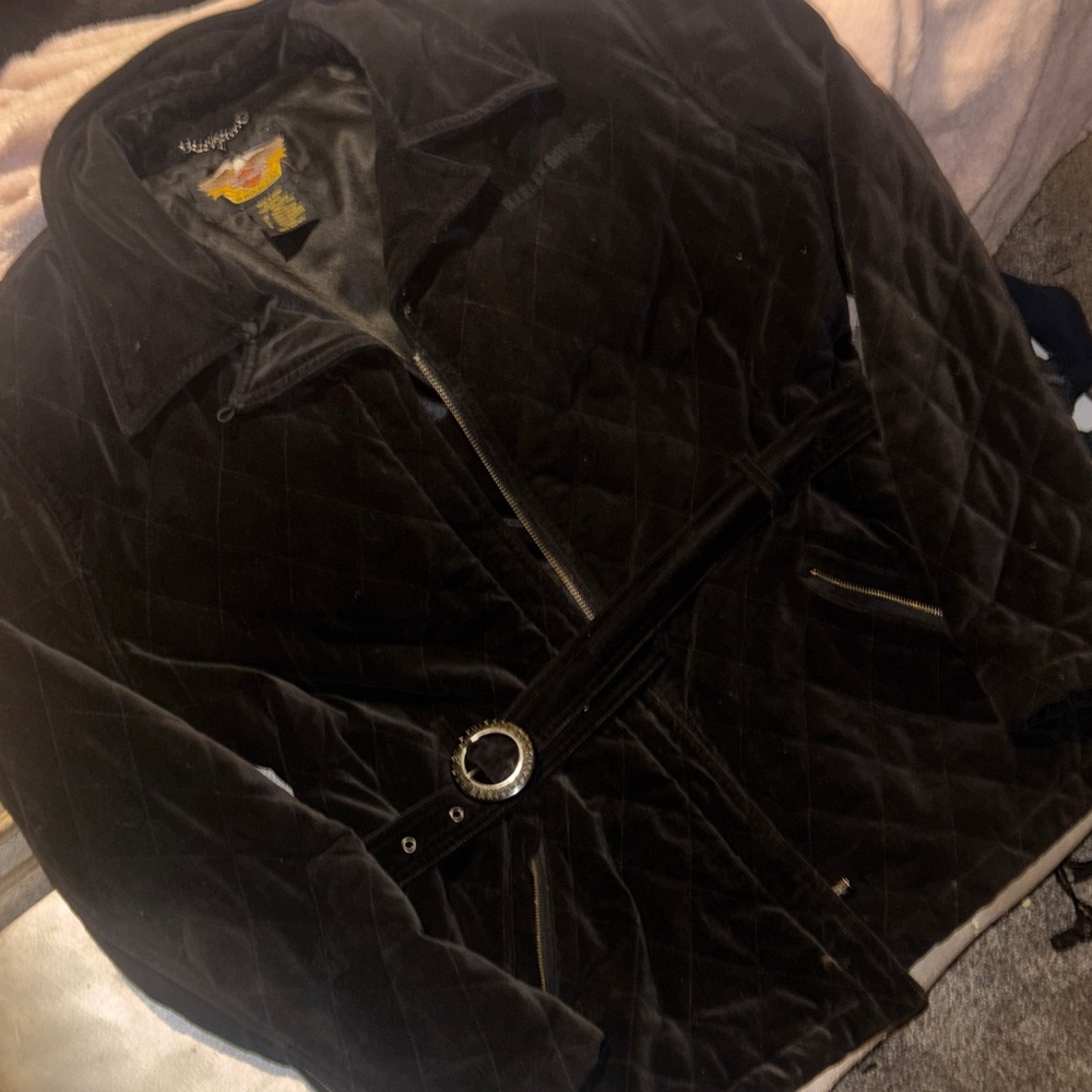 Harley-Davidson Women's Black Quilted Belted Jacket with Zip Pockets